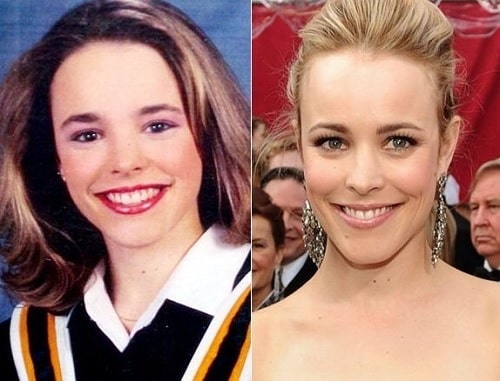 A picture of Rachel McAdams before (left) and after (right).